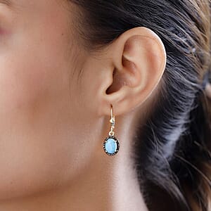 Sleeping Beauty Turquoise and Red Diamond Lever Back Earrings in Vermeil Yellow Gold Over Sterling Silver 2.90 ctw