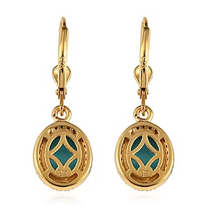Sleeping Beauty Turquoise and Red Diamond Lever Back Earrings in Vermeil Yellow Gold Over Sterling Silver 2.90 ctw