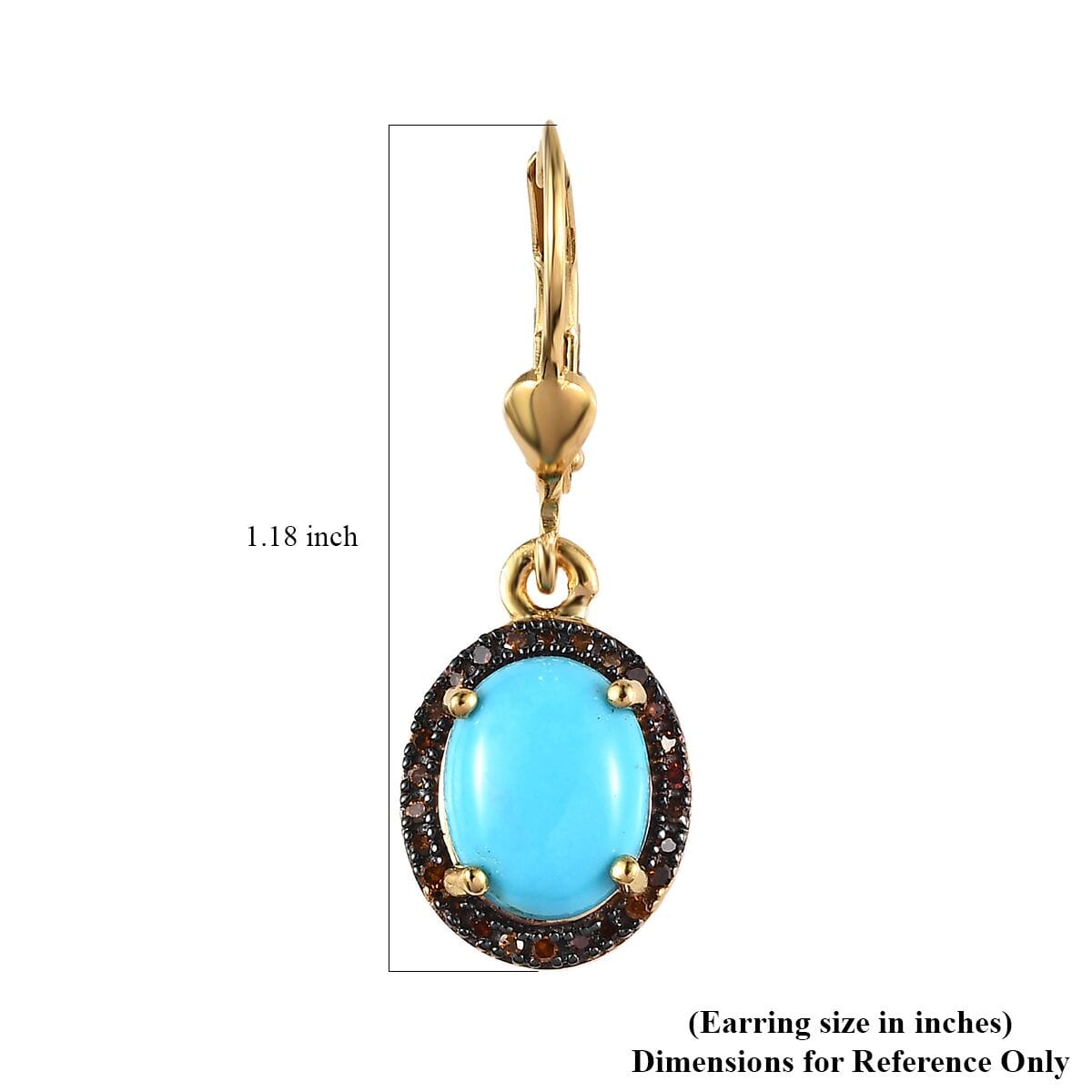 Sleeping Beauty Turquoise and Red Diamond Lever Back Earrings in Vermeil Yellow Gold Over Sterling Silver 2.90 ctw image number 4
