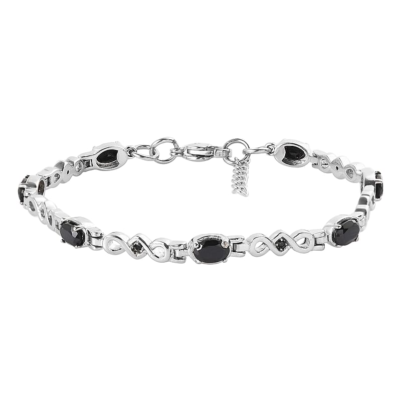 Thai Black Spinel Bracelet in Stainless Steel (7.25-8In) 3.00 ctw , Tarnish-Free, Waterproof, Sweat Proof Jewelry