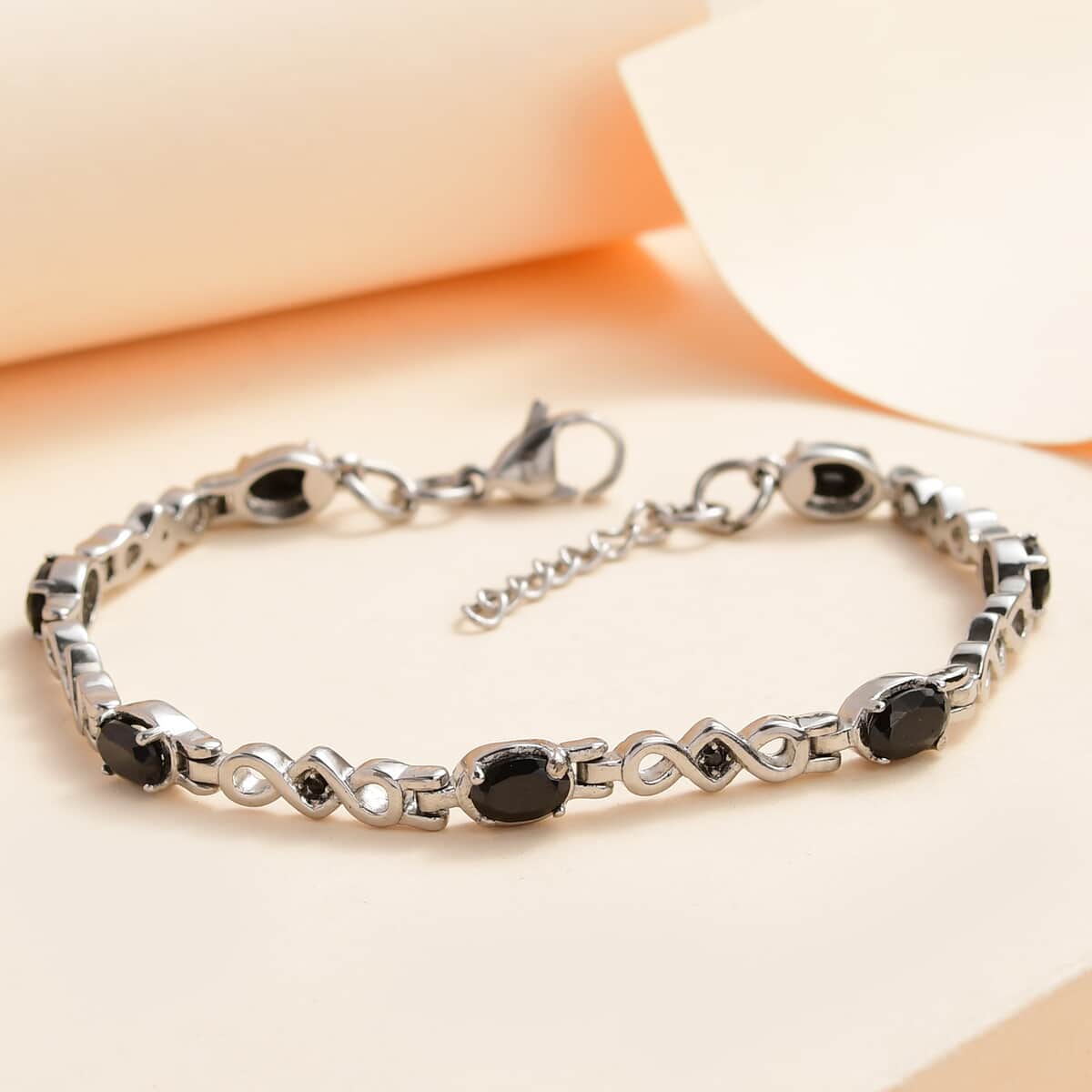 Thai Black Spinel Bracelet in Stainless Steel (7.25-8In) 3.00 ctw , Tarnish-Free, Waterproof, Sweat Proof Jewelry image number 1