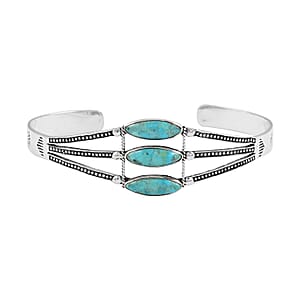 Santa Fe Style Kingman Turquoise Cuff Bracelet in Sterling Silver (7.00 In) 12.00 ctw