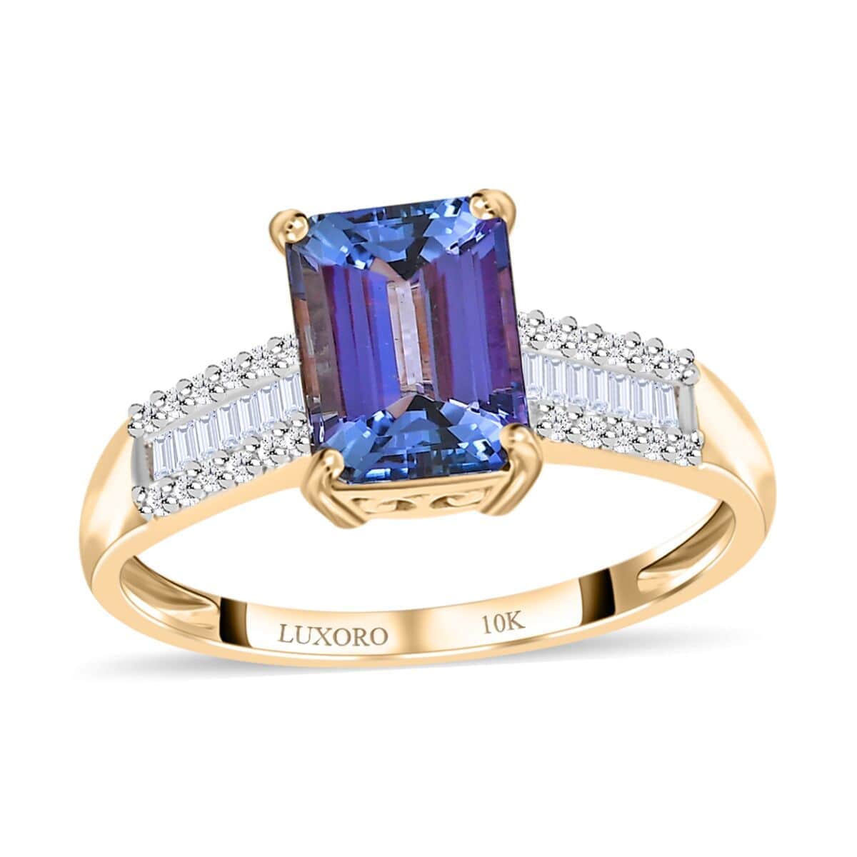 LUXORO 10K Yellow Gold Premium Peacock Tanzanite and G-H I3 Diamond Ring 1.85 ctw image number 0