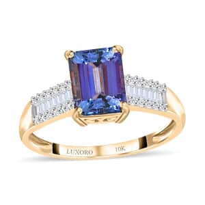 Luxoro 10K Yellow Gold Premium Peacock Tanzanite and G-H I3 Diamond Ring (Size 7.0) 1.85 ctw