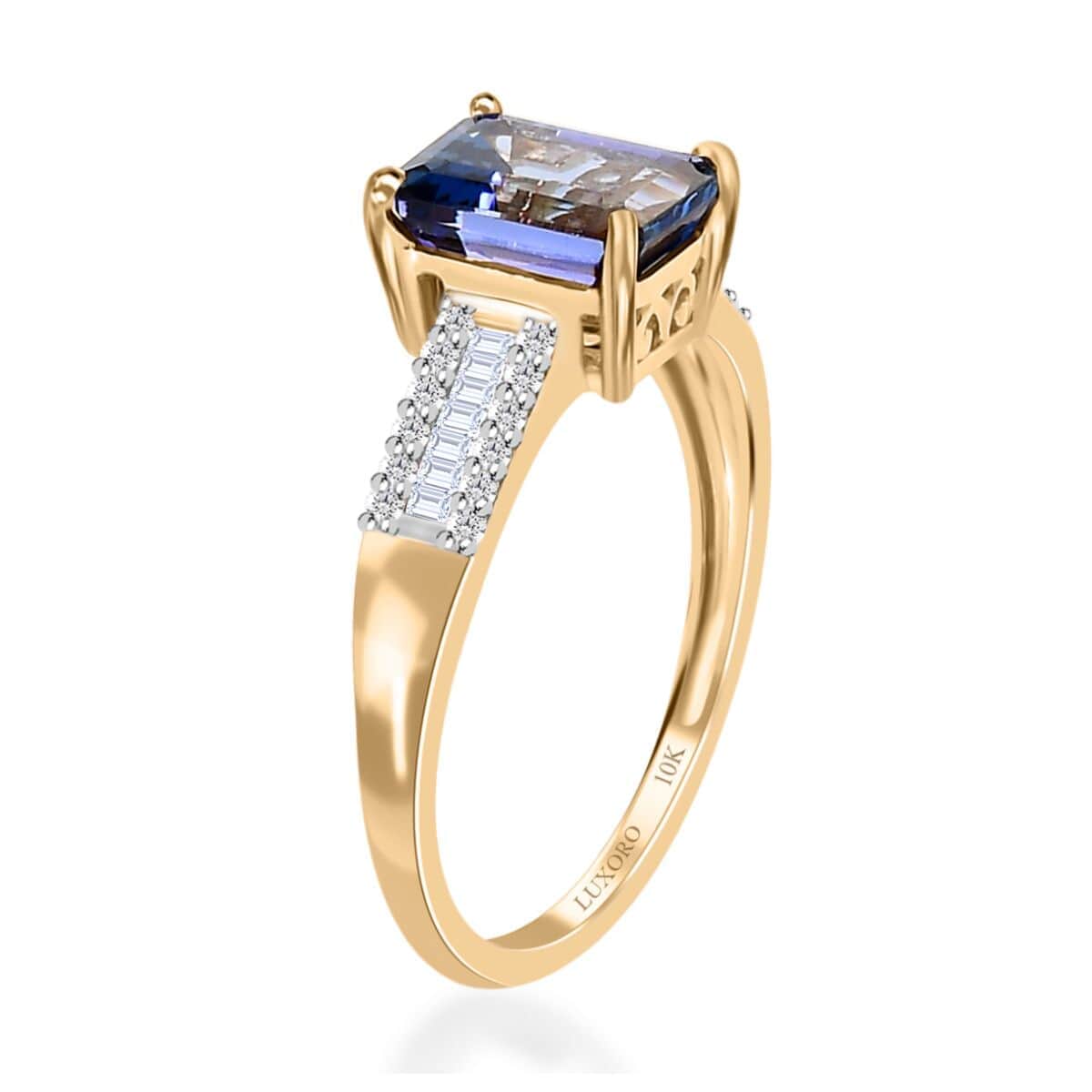 LUXORO 10K Yellow Gold Premium Peacock Tanzanite and G-H I3 Diamond Ring 1.85 ctw image number 2