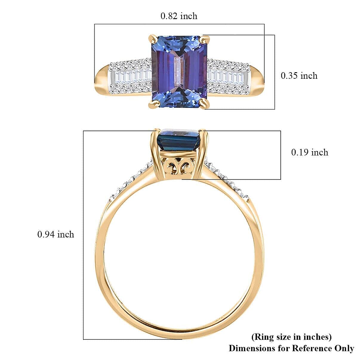 Luxoro Premium Peacock Tanzanite and G-H I3 Diamond 1.85 ctw Ring in 10K Yellow Gold (Size 7.0)