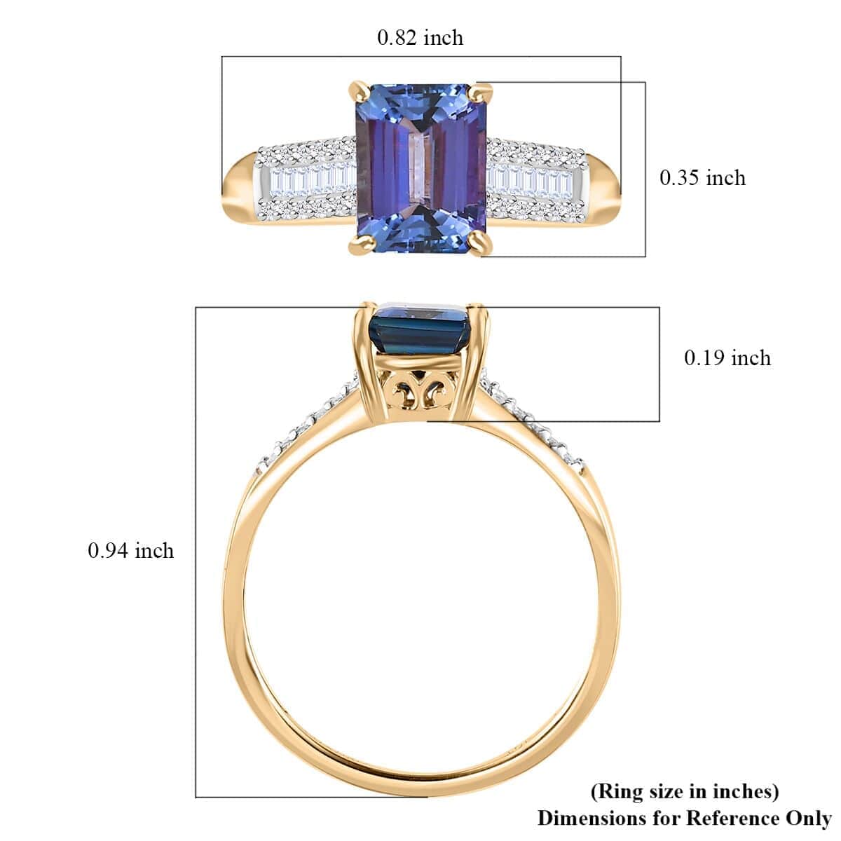 Luxoro 10K Yellow Gold Premium Peacock Tanzanite and G-H I3 Diamond Ring (Size 7.0) 1.85 ctw image number 4