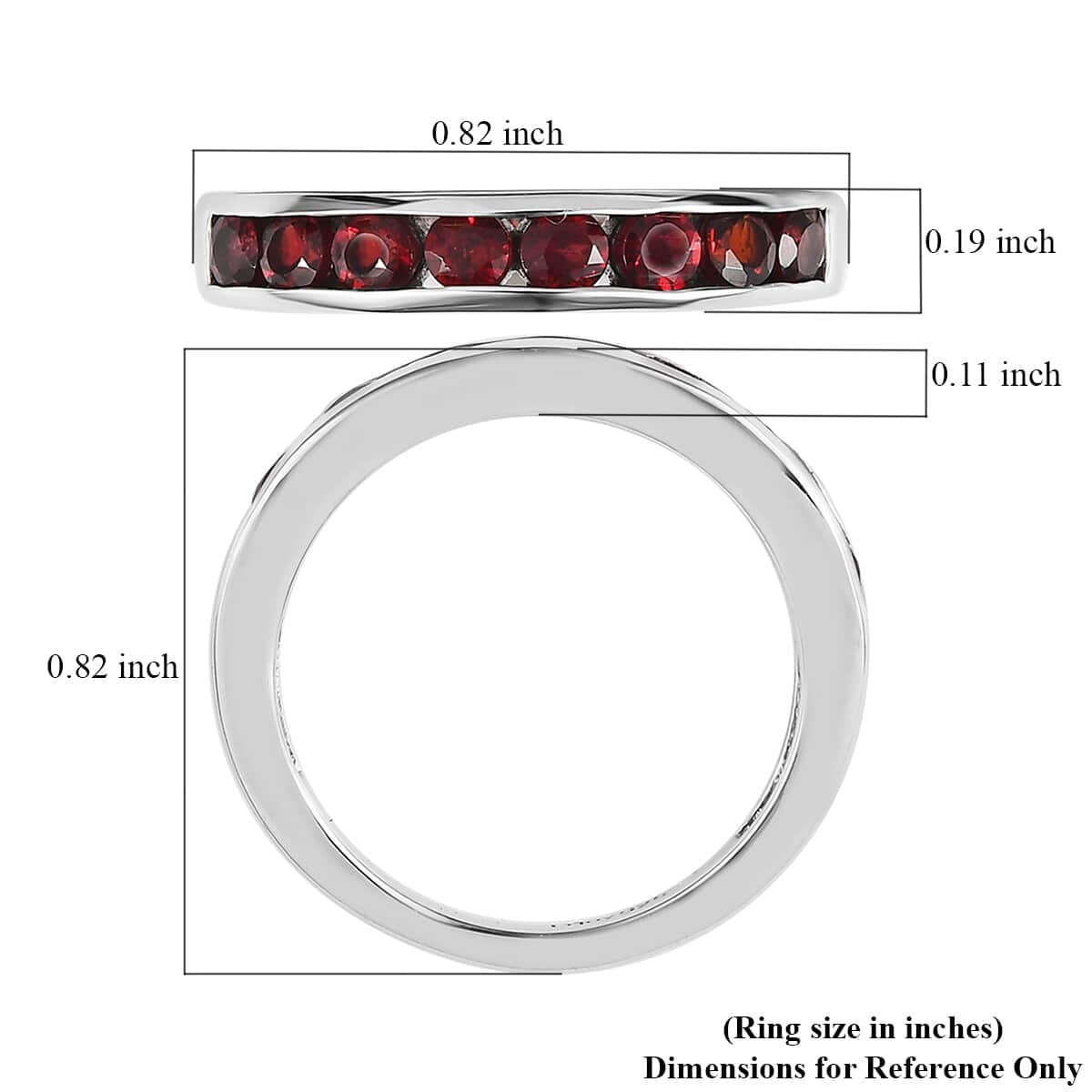 Premium Anthill Garnet Half Eternity Band Ring in Platinum Over Sterling Silver (Size 6.0) 0.85 ctw image number 5