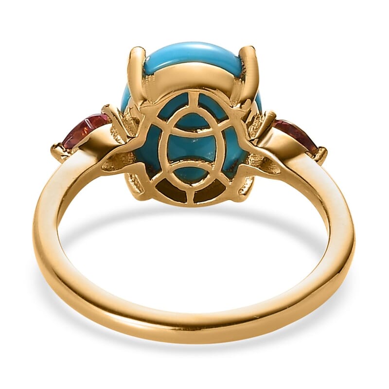 Premium Sleeping Beauty Turquoise and Ouro Fino Rubellite Ring in Vermeil Yellow Gold Over Sterling Silver (Size 10.0) 3.50 ctw