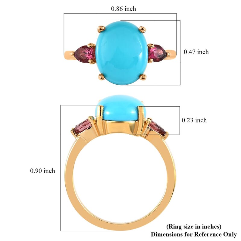 Premium Sleeping Beauty Turquoise and Ouro Fino Rubellite Ring in Vermeil Yellow Gold Over Sterling Silver (Size 10.0) 3.50 ctw