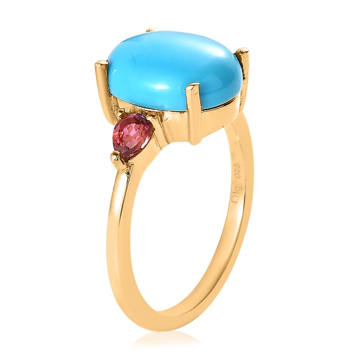 Premium Sleeping Beauty Turquoise and Ouro Fino Rubellite Ring in Vermeil Yellow Gold Over Sterling Silver (Size 9.0) 3.50 ctw image number 3