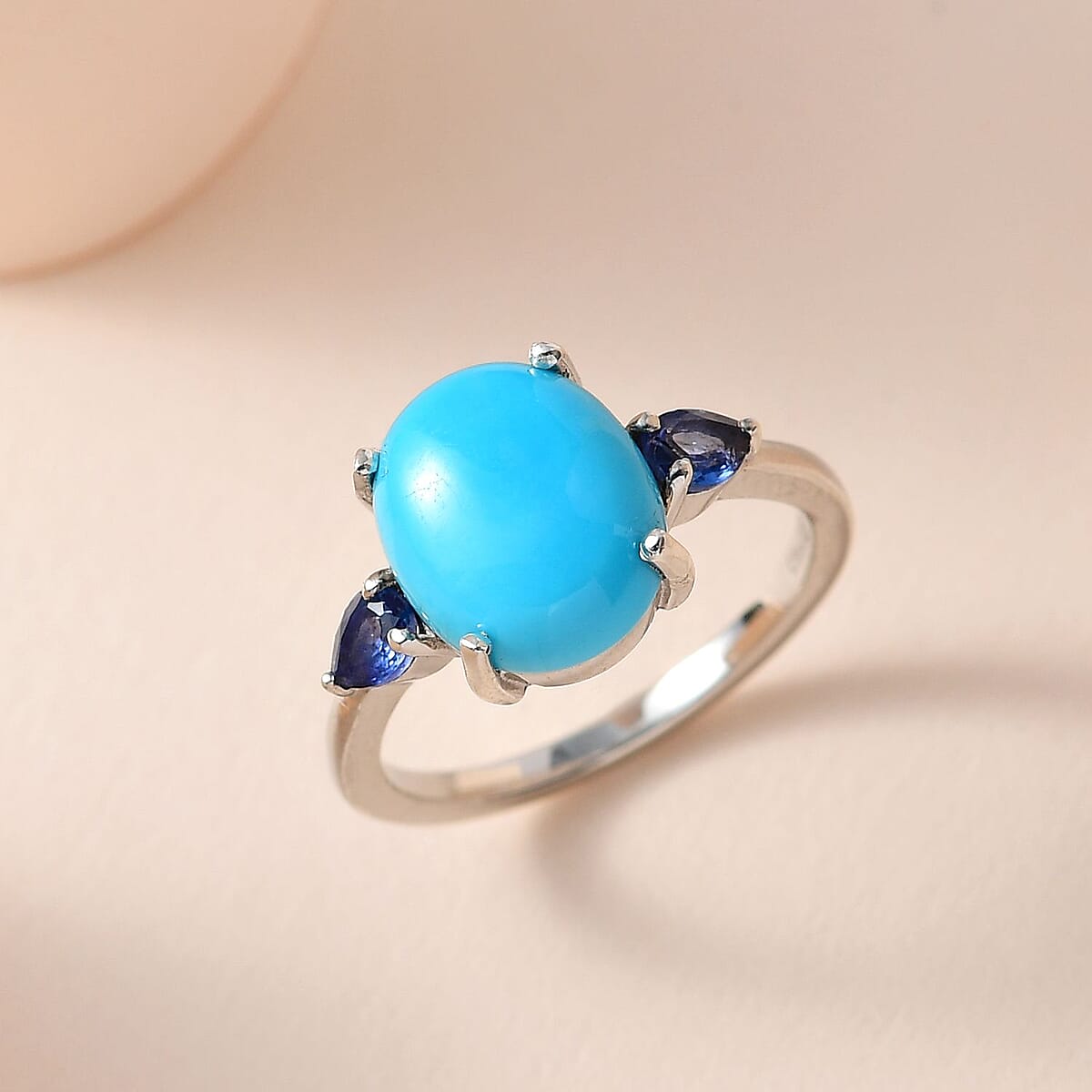 Premium Sleeping Beauty Turquoise and Ceylon Blue Sapphire Ring in Platinum Over Sterling Silver (Size 8.0) 3.40 ctw image number 1