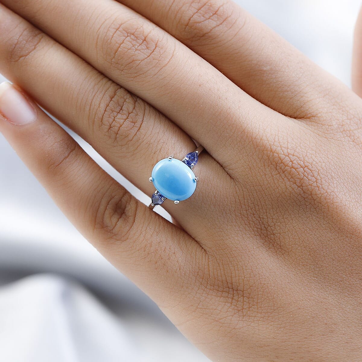 Premium Sleeping Beauty Turquoise and Ceylon Blue Sapphire Ring in Platinum Over Sterling Silver (Size 8.0) 3.40 ctw image number 2