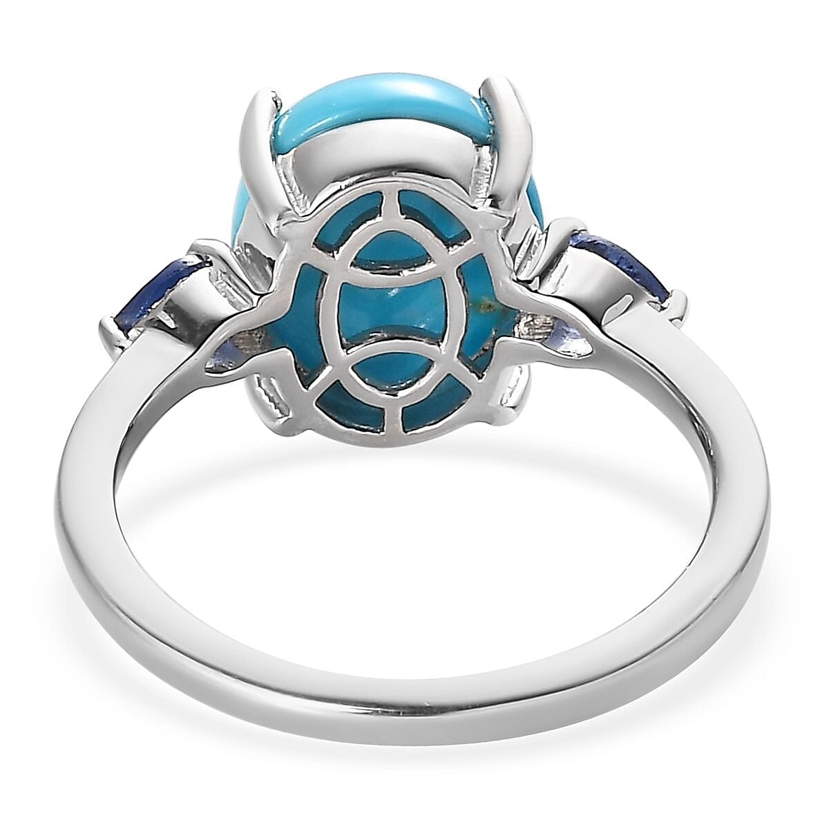 Premium Sleeping Beauty Turquoise and Ceylon Blue Sapphire Ring in Platinum Over Sterling Silver (Size 8.0) 3.40 ctw image number 4