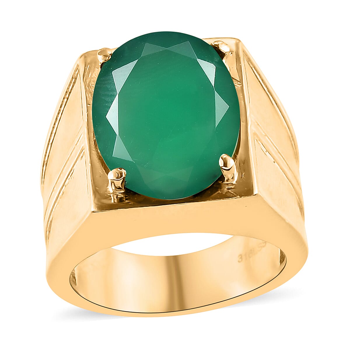 Verde Onyx 9.65 ctw Men's Ring in ION Plated YG Stainless Steel (Size 10.0) | Tarnish-Free, Waterproof, Sweat Proof Jewelry
