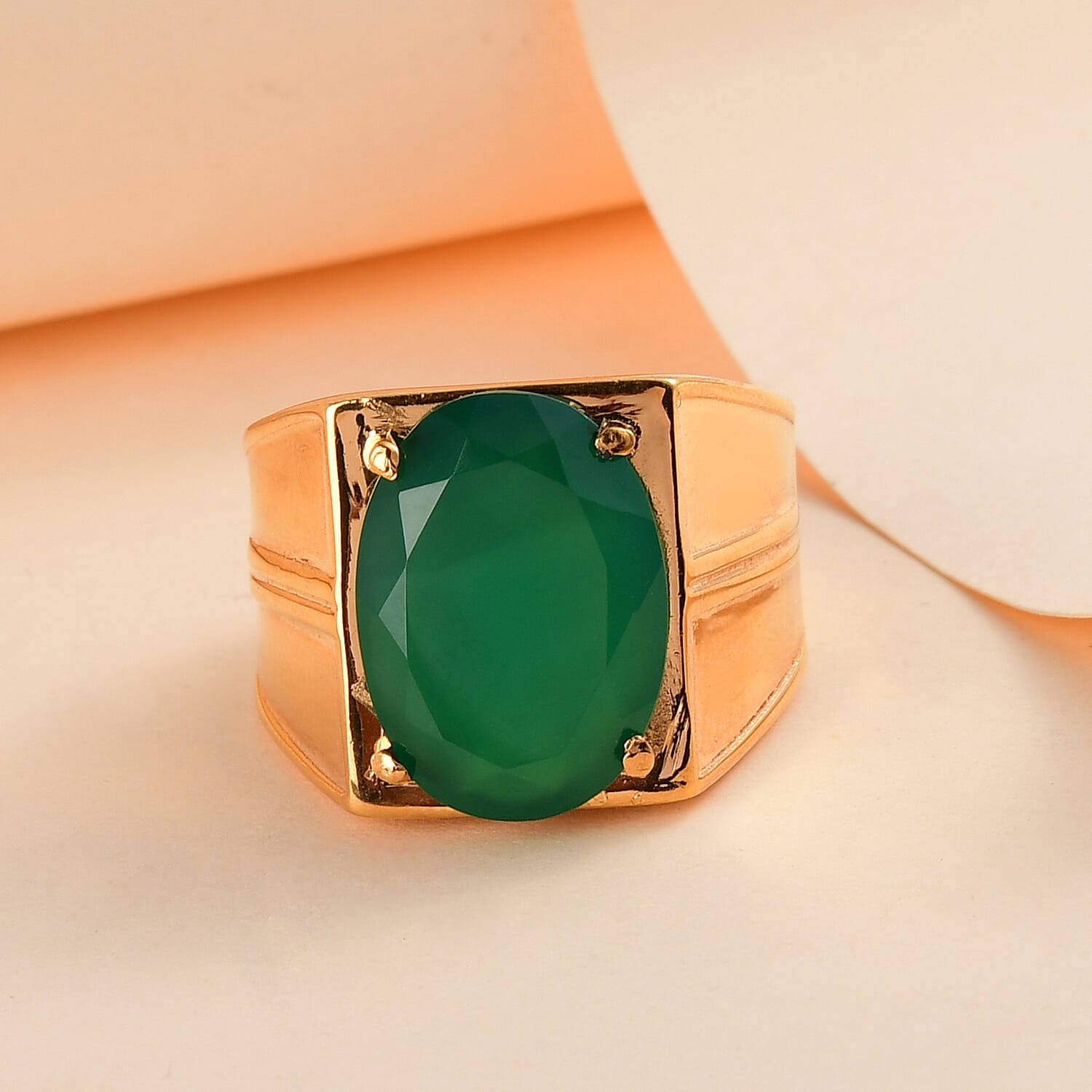 Verde Onyx 9.65 ctw Men's Ring in ION Plated YG Stainless Steel (Size 10.0) | Tarnish-Free, Waterproof, Sweat Proof Jewelry