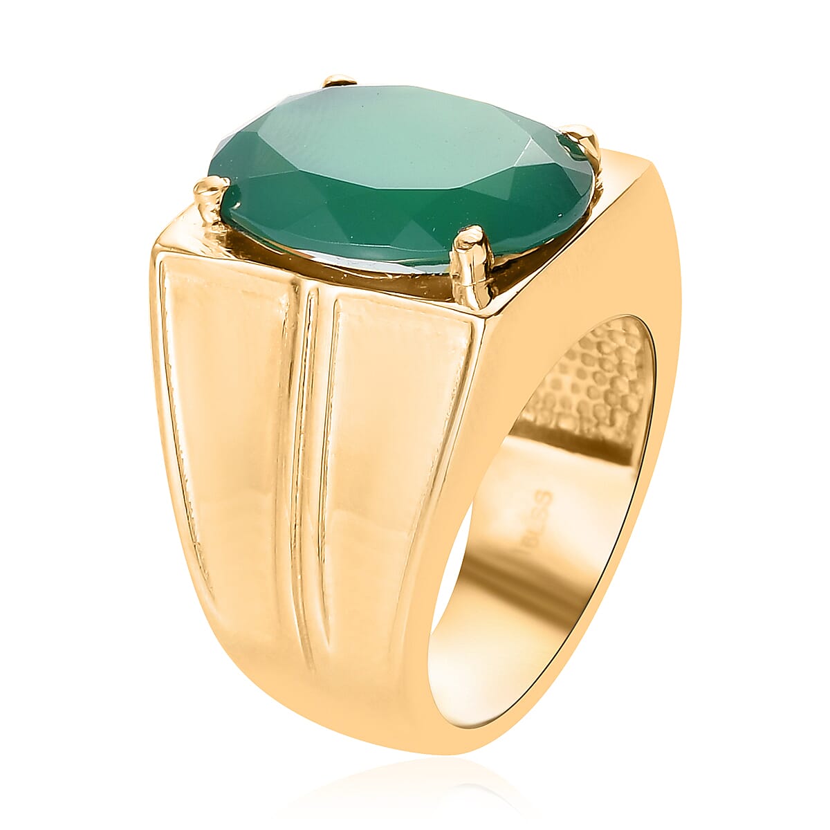 Verde Onyx 9.65 ctw Men's Ring in ION Plated YG Stainless Steel (Size 10.0) | Tarnish-Free, Waterproof, Sweat Proof Jewelry
