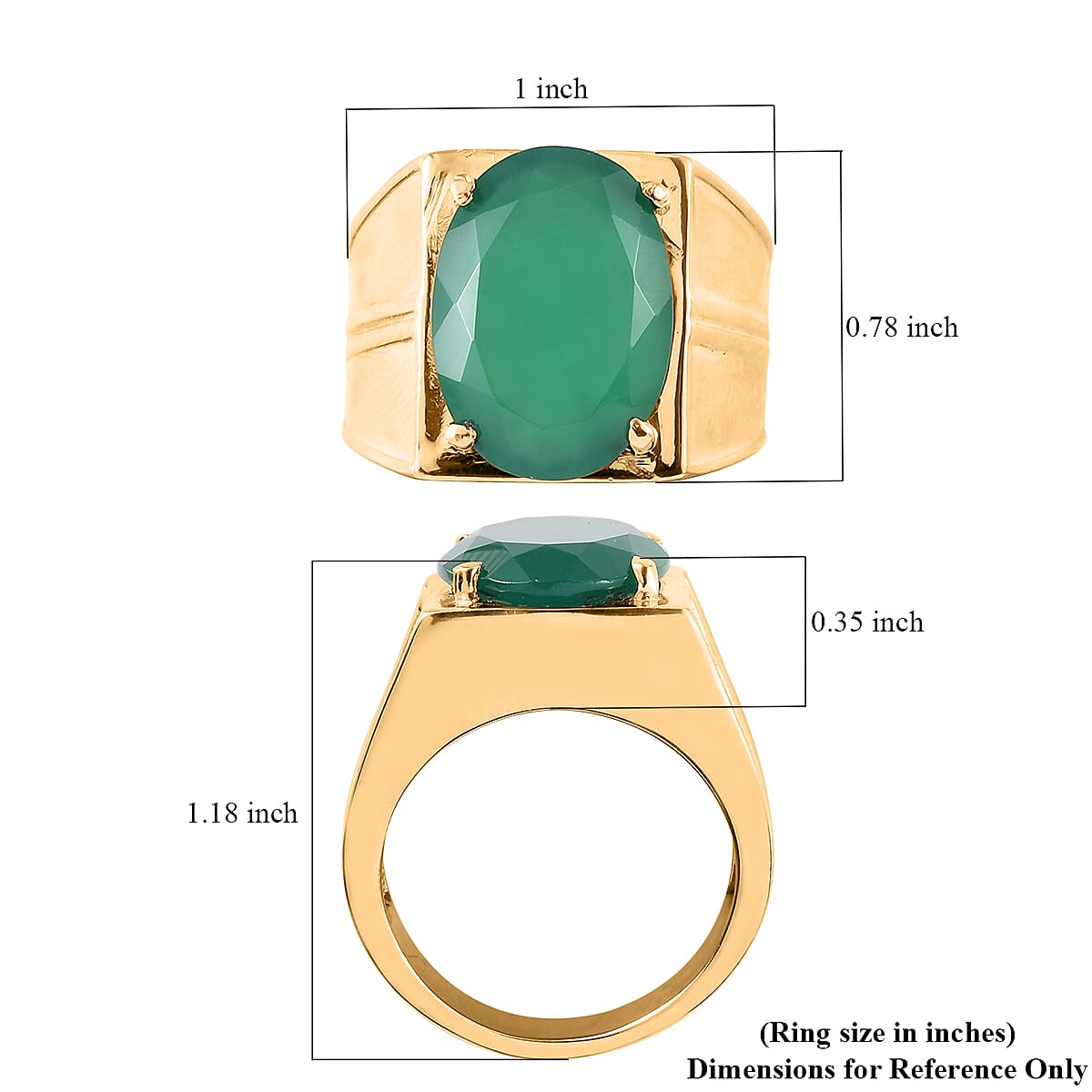 Verde Onyx 9.65 ctw Men's Ring in ION Plated YG Stainless Steel (Size 10.0) | Tarnish-Free, Waterproof, Sweat Proof Jewelry
