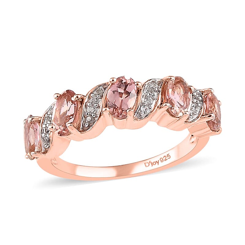Premium Blush Tourmaline and White Zircon Ring in Vermeil Rose Gold Over Sterling Silver (Size 10.0) 1.15 ctw