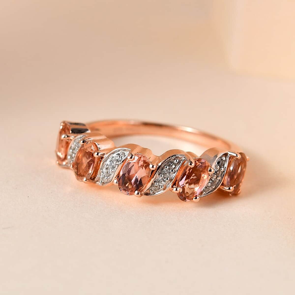 Premium Blush Tourmaline and White Zircon Ring in Vermeil Rose Gold Over Sterling Silver 1.15 ctw image number 1