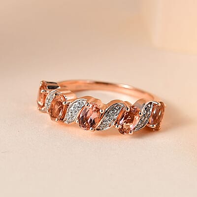 Premium Blush Tourmaline and White Zircon Ring in Vermeil Rose Gold Over Sterling Silver (Size 10.0) 1.15 ctw