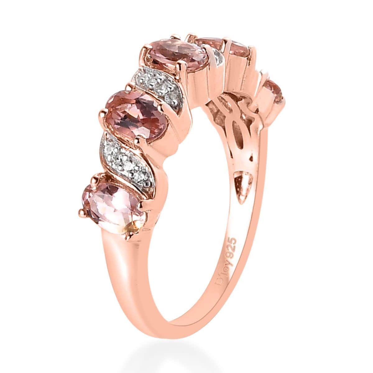 Premium Blush Tourmaline and White Zircon Ring in Vermeil Rose Gold Over Sterling Silver 1.15 ctw image number 3