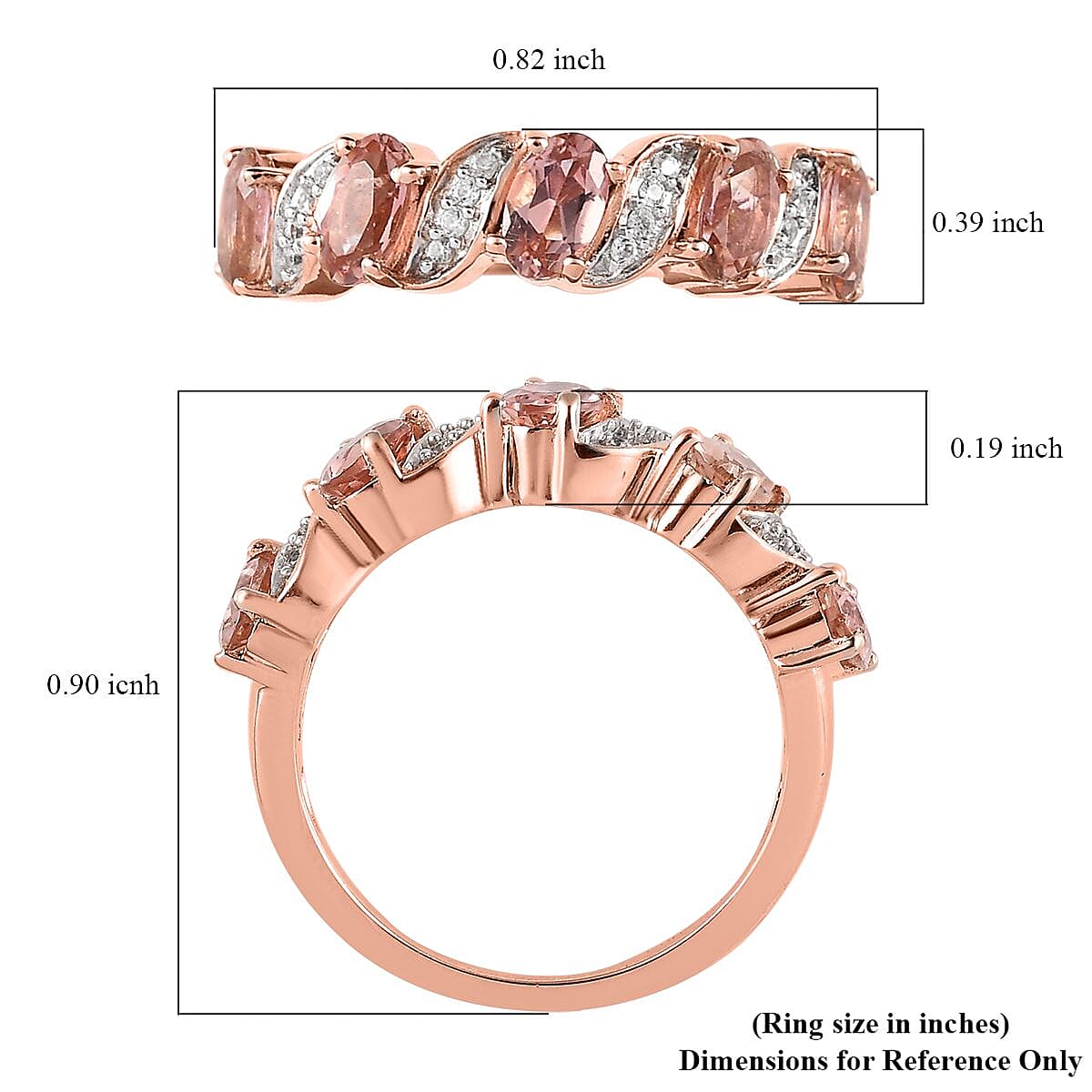 Premium Blush Tourmaline and White Zircon Ring in Vermeil Rose Gold Over Sterling Silver (Size 10.0) 1.15 ctw
