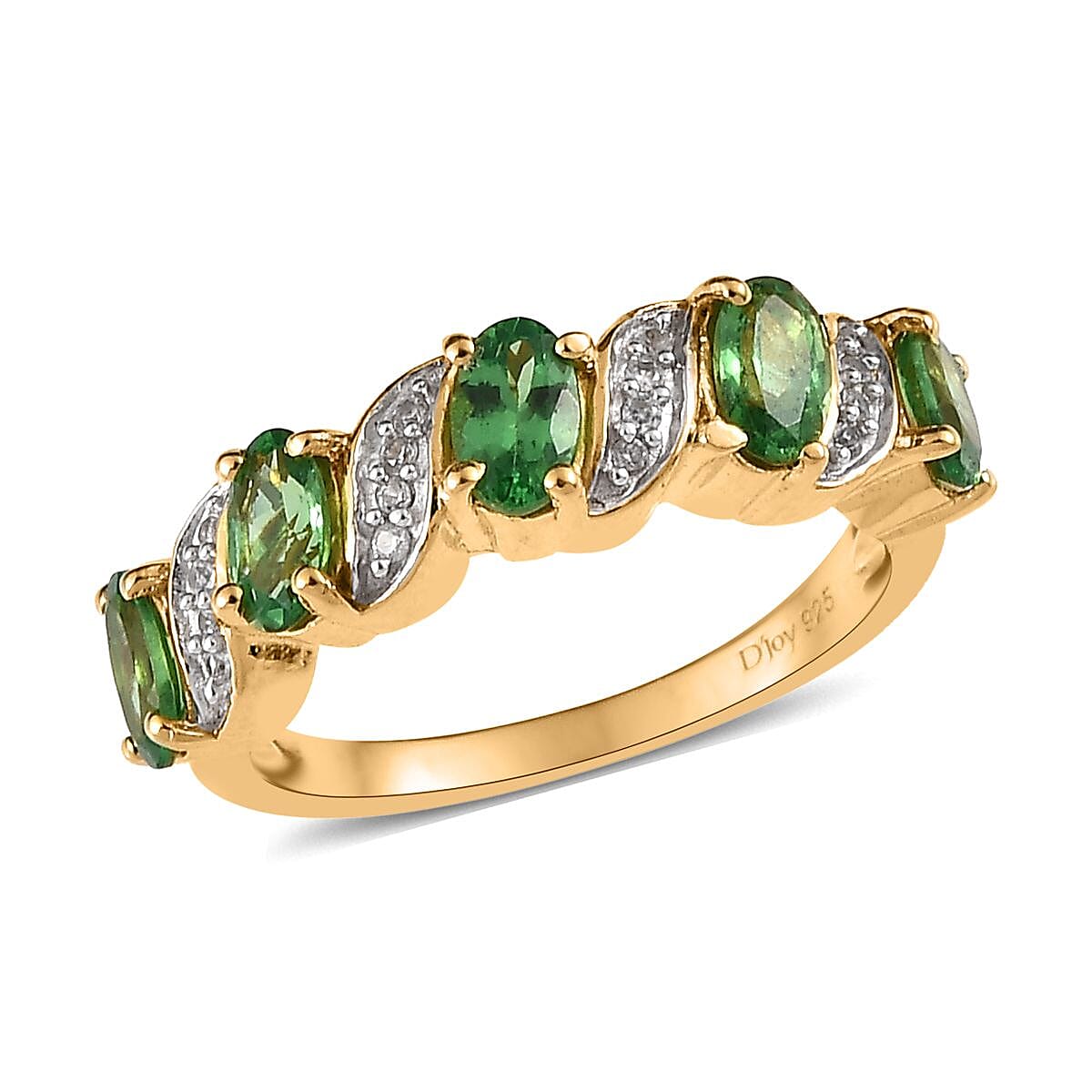 Premium Tsavorite Garnet and White Zircon Ring in Vermeil Yellow Gold Over Sterling Silver (Size 10.0) 1.15 ctw