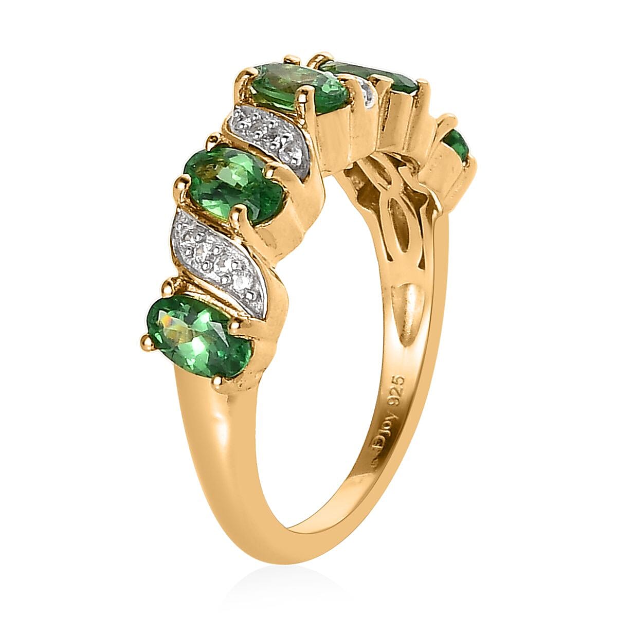 Premium Tsavorite Garnet and White Zircon Ring in Vermeil Yellow Gold Over Sterling Silver (Size 10.0) 1.15 ctw