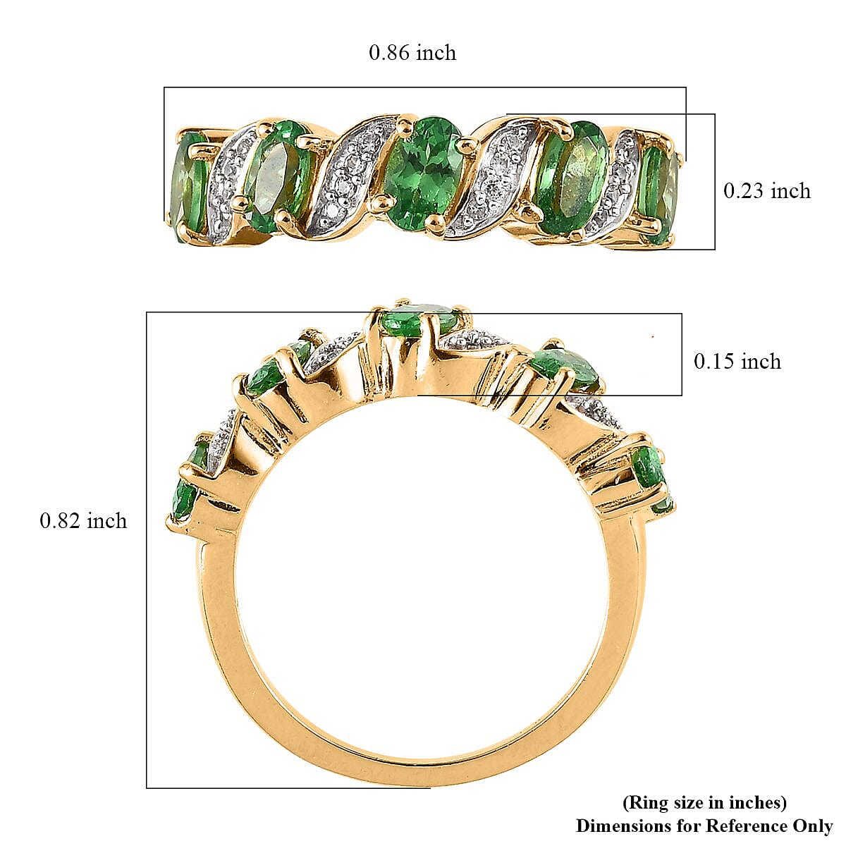 Premium Tsavorite Garnet and White Zircon Ring in Vermeil Yellow Gold Over Sterling Silver (Size 10.0) 1.15 ctw