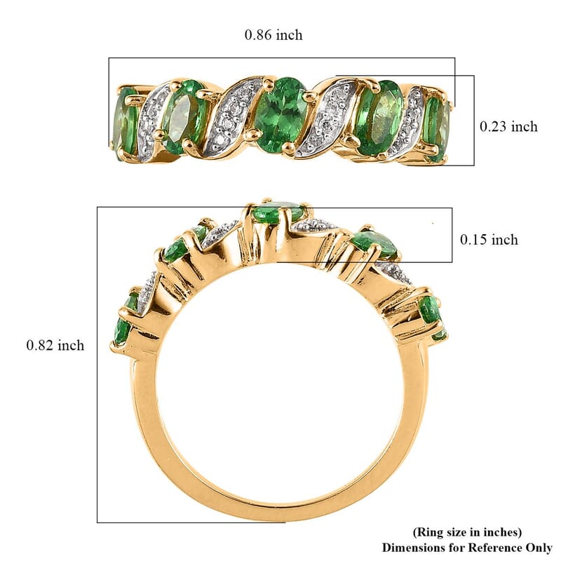 Premium Tsavorite Garnet and White Zircon Ring in Vermeil Yellow Gold Over Sterling Silver (Size 10.0) 1.15 ctw