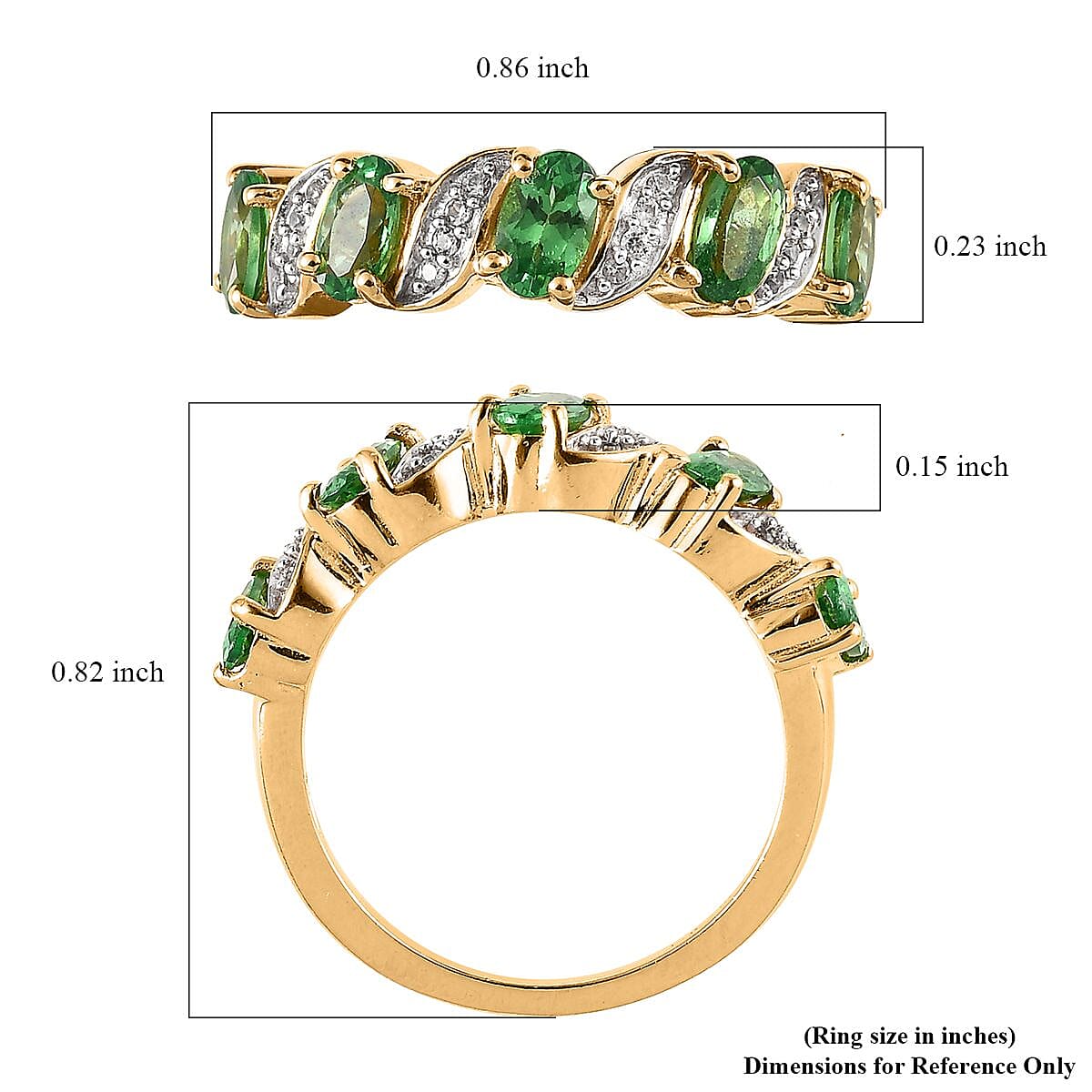 Premium Tsavorite Garnet and White Zircon Ring in Vermeil Yellow Gold Over Sterling Silver (Size 5.0) 1.15 ctw image number 5