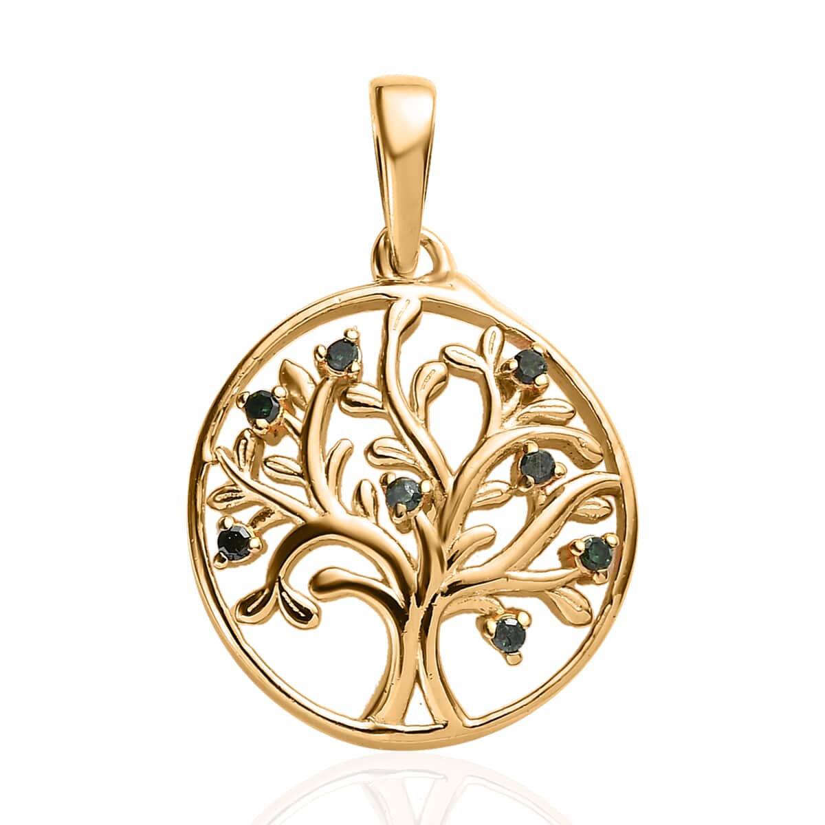 Green Diamond Tree of Life Pendant in Vermeil Yellow Gold Over Sterling Silver 0.05 ctw image number 0