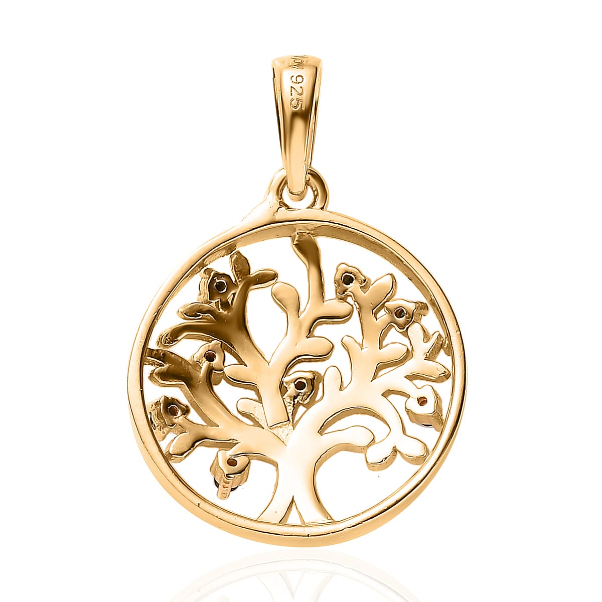 Green Diamond Tree of Life Pendant in Vermeil Yellow Gold Over Sterling Silver 0.05 ctw