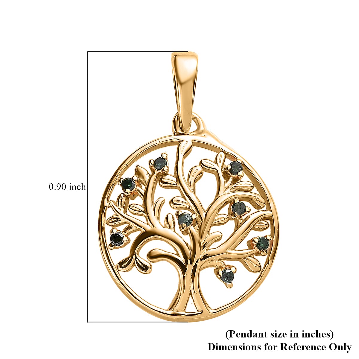 Green Diamond Tree of Life Pendant in Vermeil Yellow Gold Over Sterling Silver 0.05 ctw