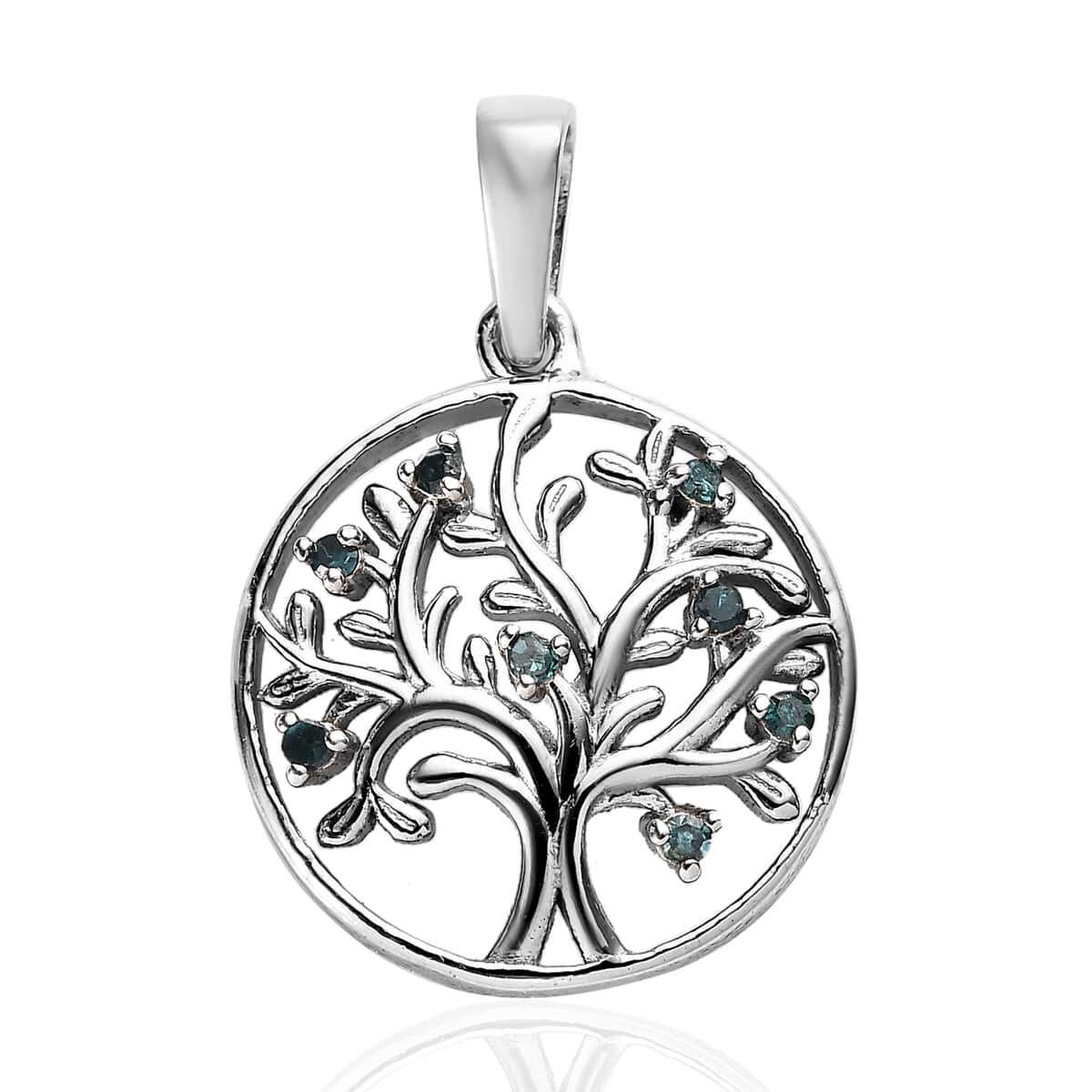 Blue Diamond Tree of Life Pendant in Platinum Over Sterling Silver 0.05 ctw image number 0