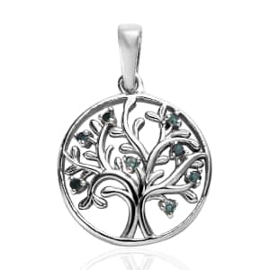 Blue Diamond Tree of Life Pendant in Platinum Over Sterling Silver 0.05 ctw