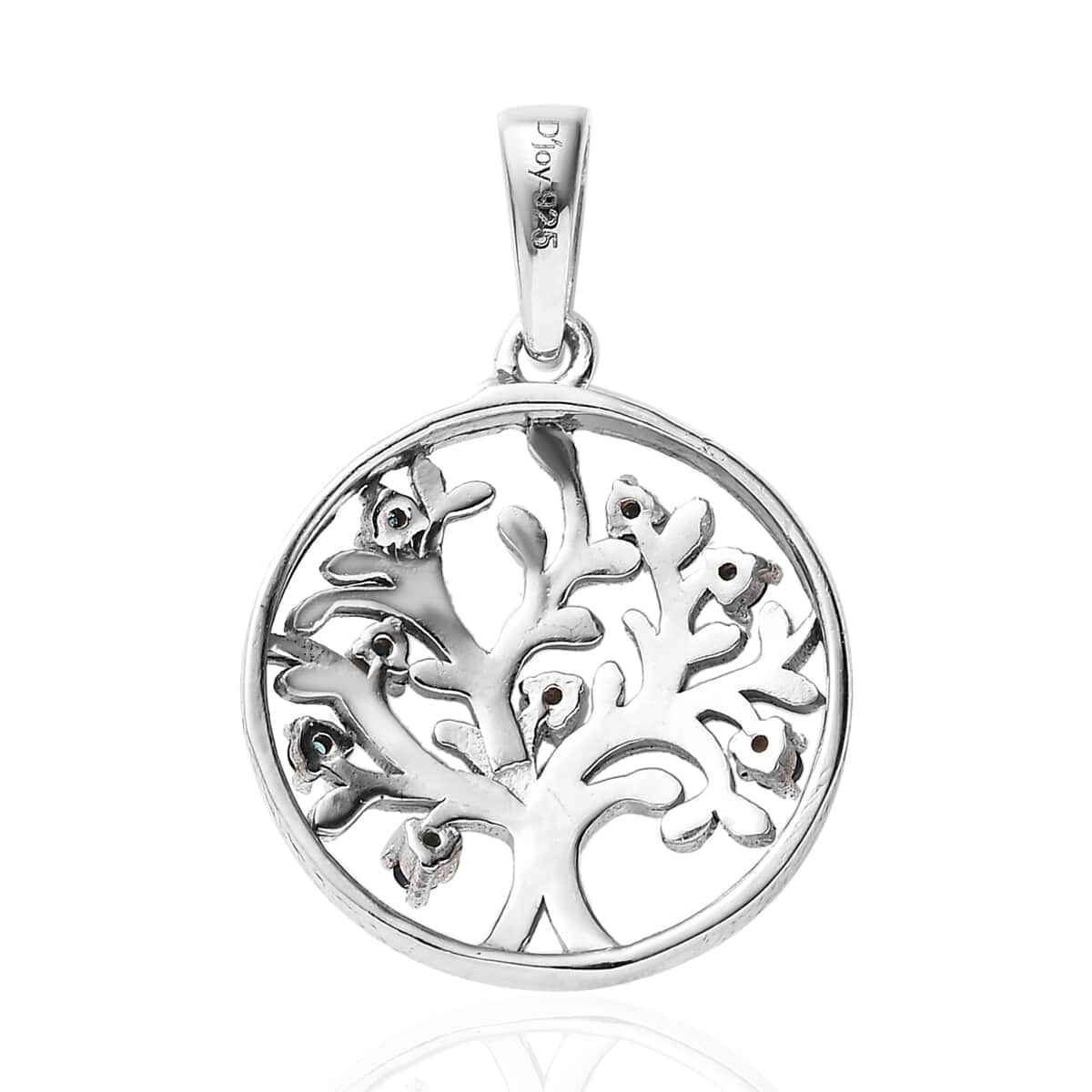 Blue Diamond Tree of Life Pendant in Platinum Over Sterling Silver 0.05 ctw image number 4