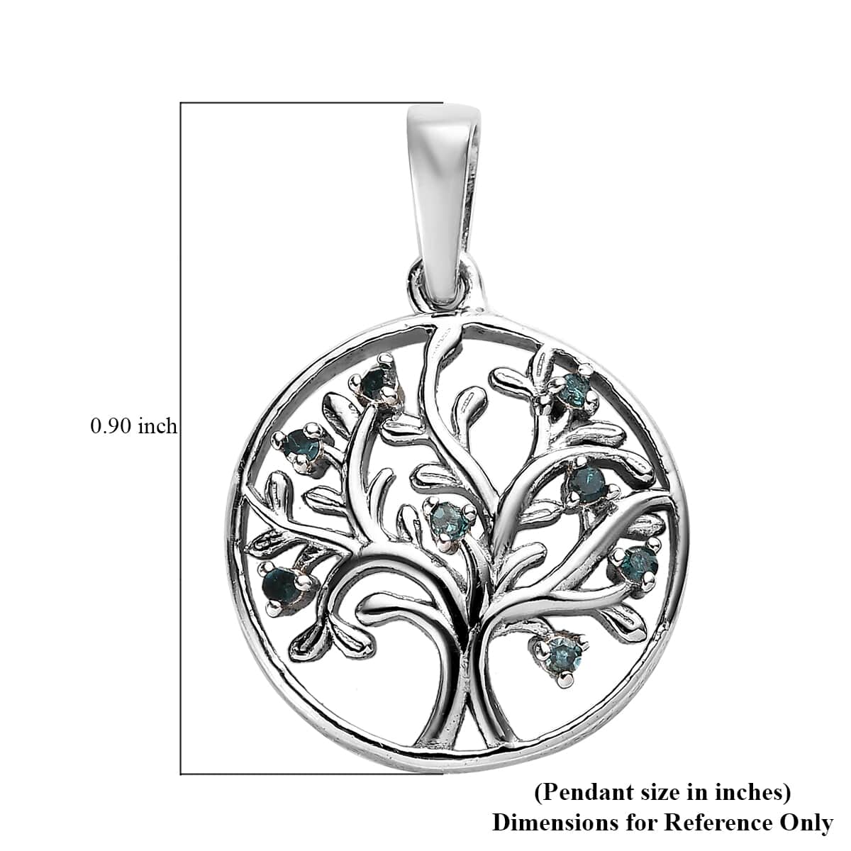 Blue Diamond Tree of Life Pendant in Platinum Over Sterling Silver 0.05 ctw image number 5