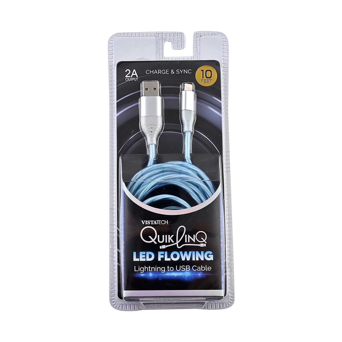 Vista Tech 10ft USB Lightning (Apple) LED Flowing Charging Cable -Blue image number 3