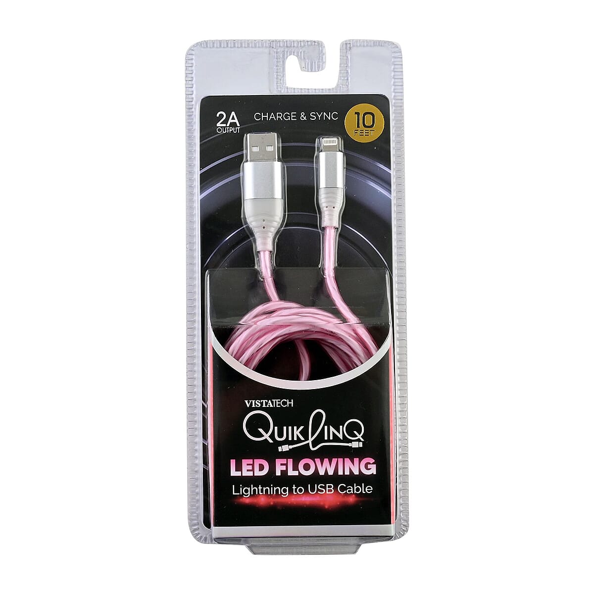 Vista Tech 10ft USB Lightning (Apple) LED Flowing Charging Cable -Pink image number 3