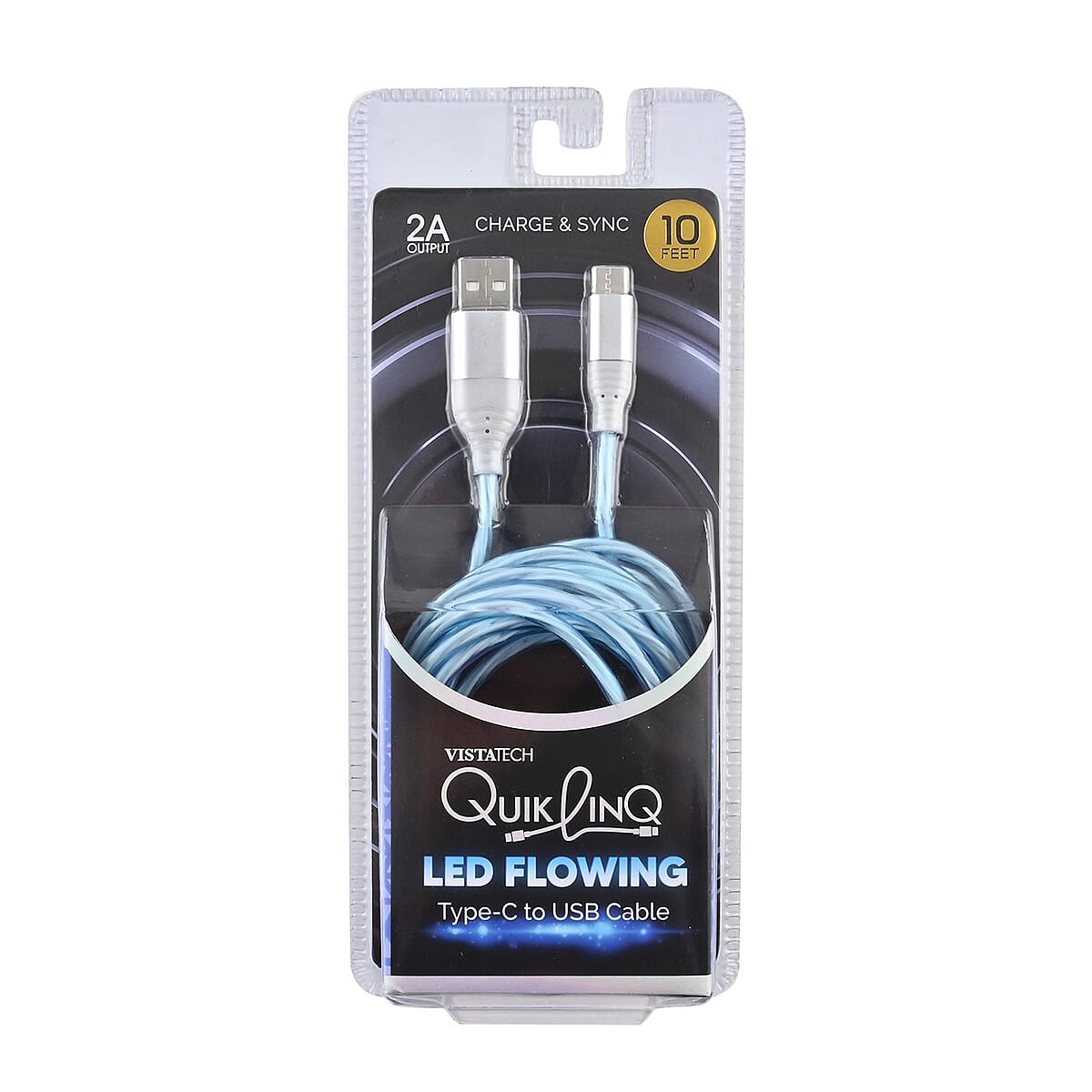 Vista Tech 10ft USB Type-C LED Flowing Charging Cable -Blue image number 3