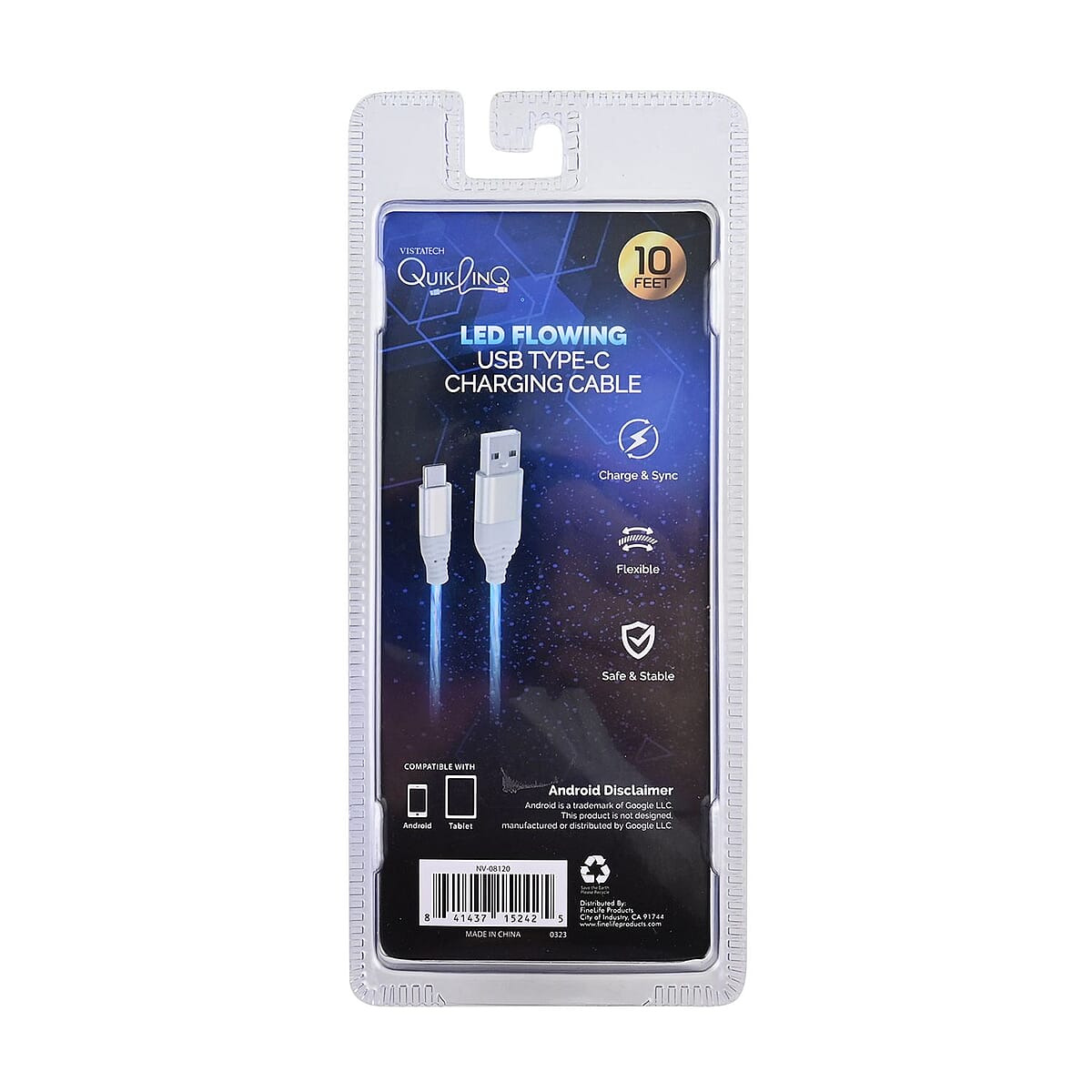 Vista Tech 10ft USB Type-C LED Flowing Charging Cable -Blue image number 4