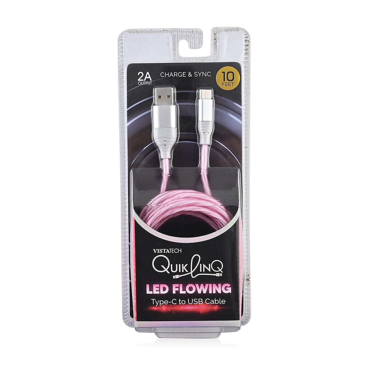 Vista Tech 10ft USB Type-C LED Flowing Charging Cable -Pink image number 3