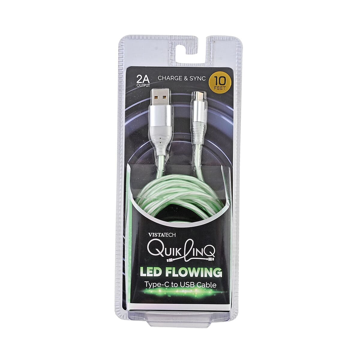 Vista Tech 10ft USB Type-C LED Flowing Charging Cable -Green image number 3