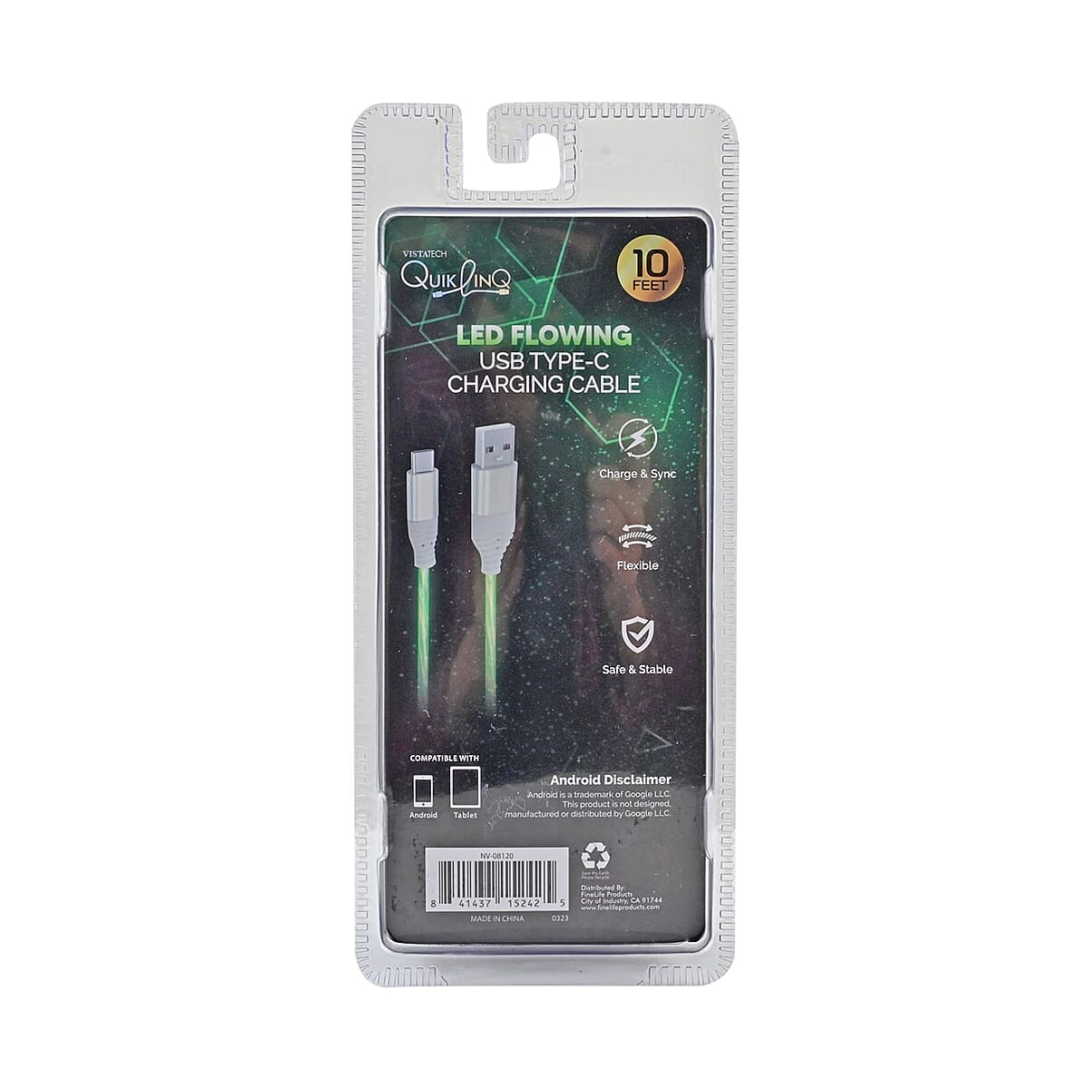 Vista Tech 10ft USB Type-C LED Flowing Charging Cable -Green image number 4