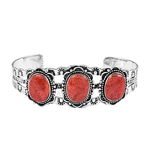 Santa Fe Style Coral Cuff Bracelet in Sterling Silver (7.00 In)