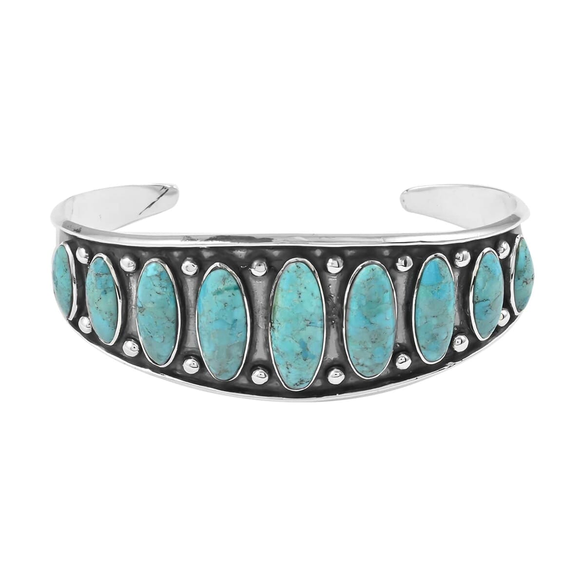 Santa Fe Style Kingman Turquoise Cuff Bracelet in Sterling Silver (7.00 In) 22.25 ctw image number 0