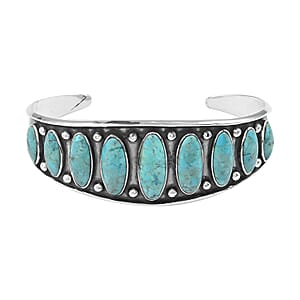 Santa Fe Style Kingman Turquoise Cuff Bracelet in Sterling Silver (7.00 In) 22.25 ctw