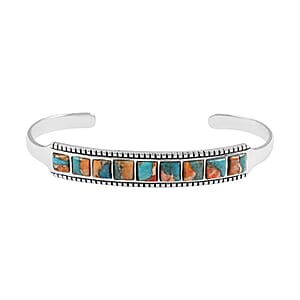 Santa Fe Style Spiny Turquoise Cuff Bracelet in Sterling Silver (6.50 In) 9.00 ctw